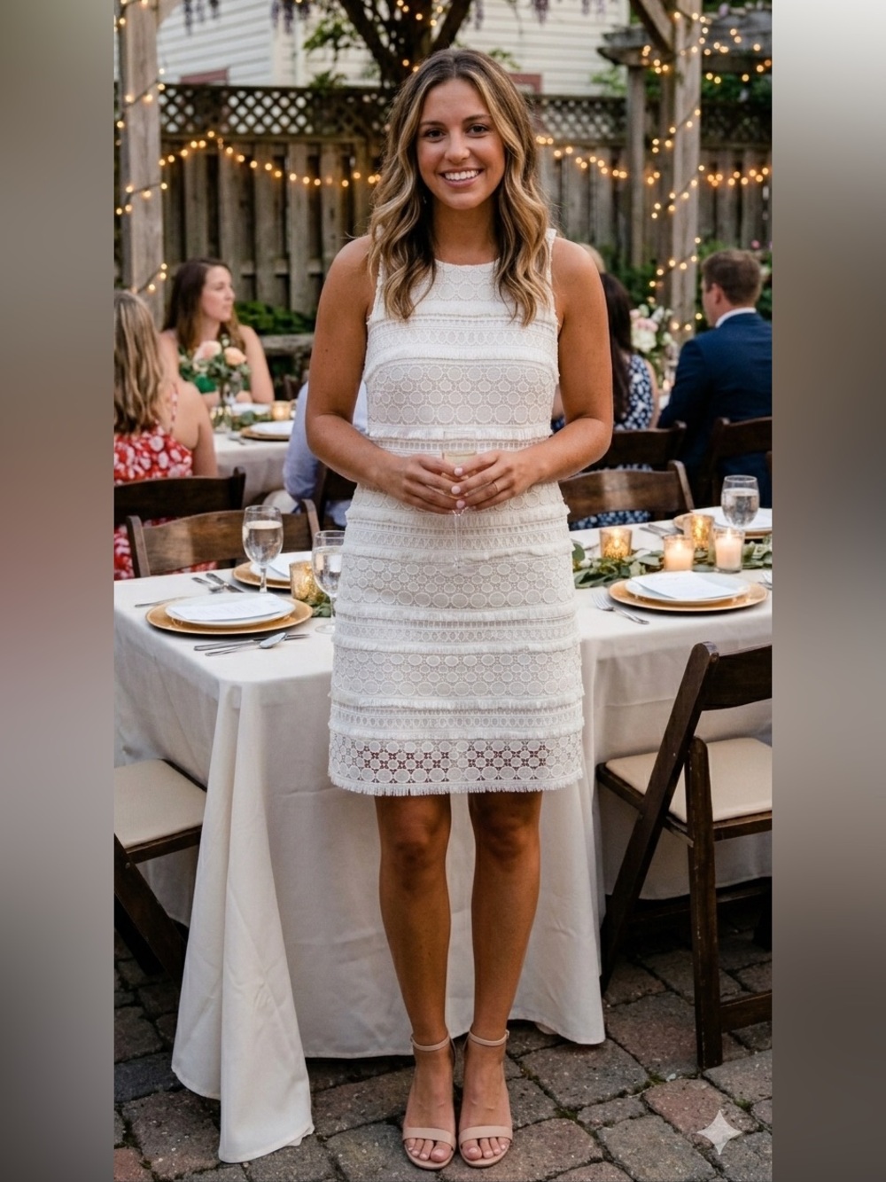 Lilly Pulitzer White Lace Fringe Dress Small Bridal Shower Rehearsal Bride Chic